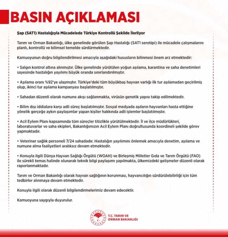 Şap Hastalığına Karşı Mücadelede Salgın Kontrol Altına Alındı!