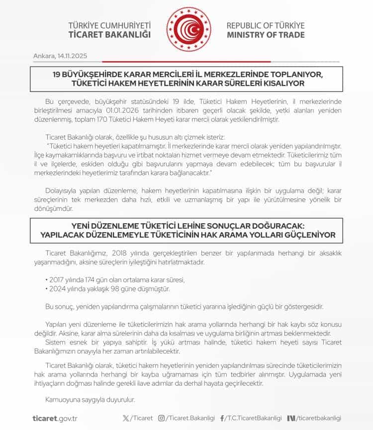 Tüketici Hakem Heyetleriyle İlgili Bakanlıktan Açıklama!