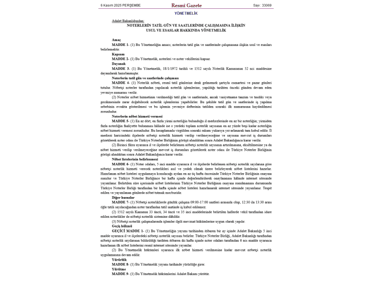 Noterliklerde Hafta Sonu Hizmeti Genişliyor