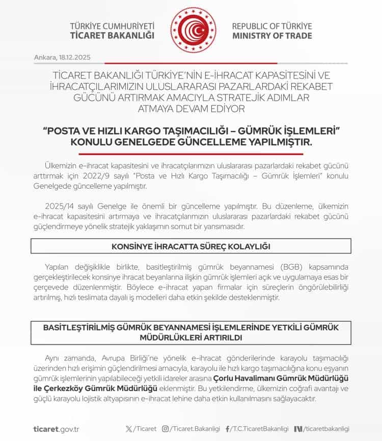 E-ihracatta Gümrük Kolaylığı: Yeni Genelge ile Süreçler Hızlanıyor