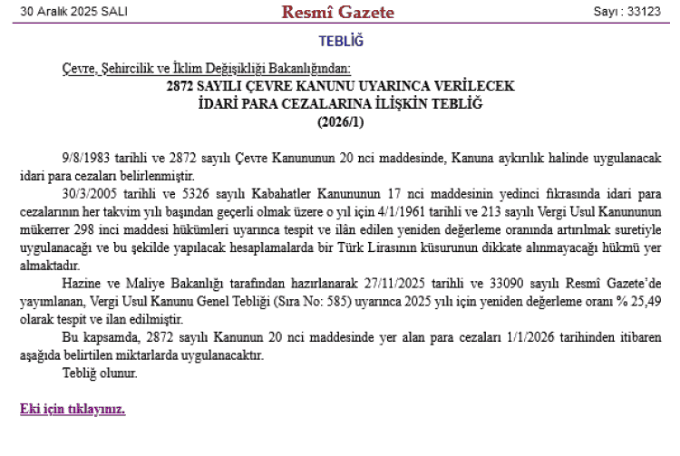 GEKAP Oranları ve Çevre Cezaları Güncellendi