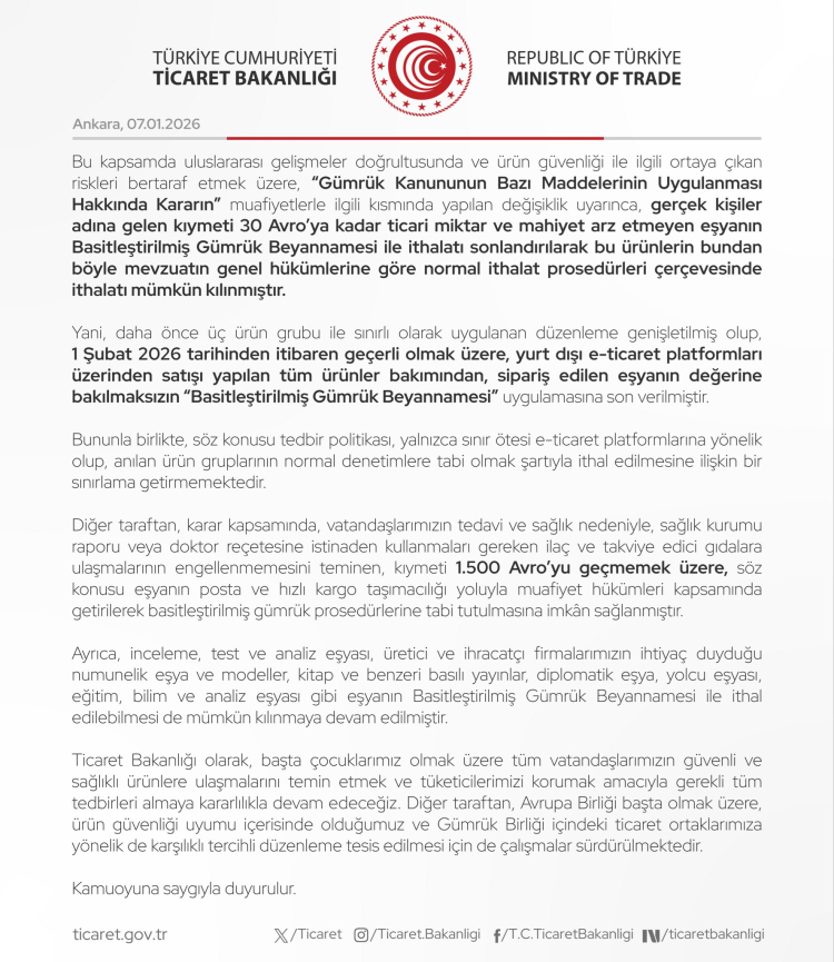 Yurt Dışından Alışverişte 30 Euro Vergi Muafiyeti Tarihe Karıştı